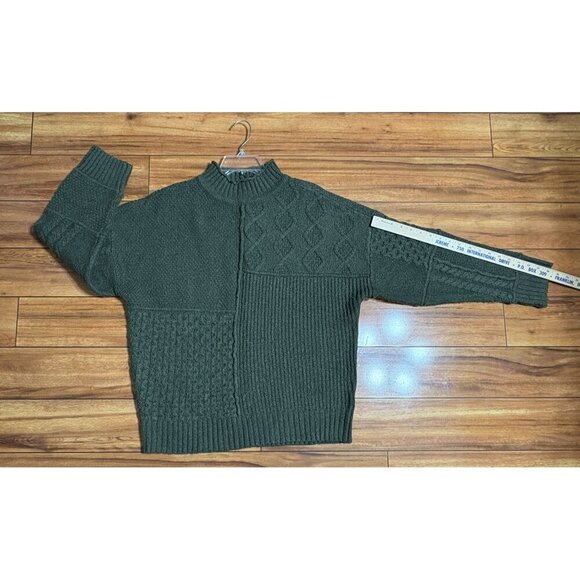 Vintage American Eagle Men's L Green Patchwork Cable Knit Sweater Mock Neck - Picture 6 of 9